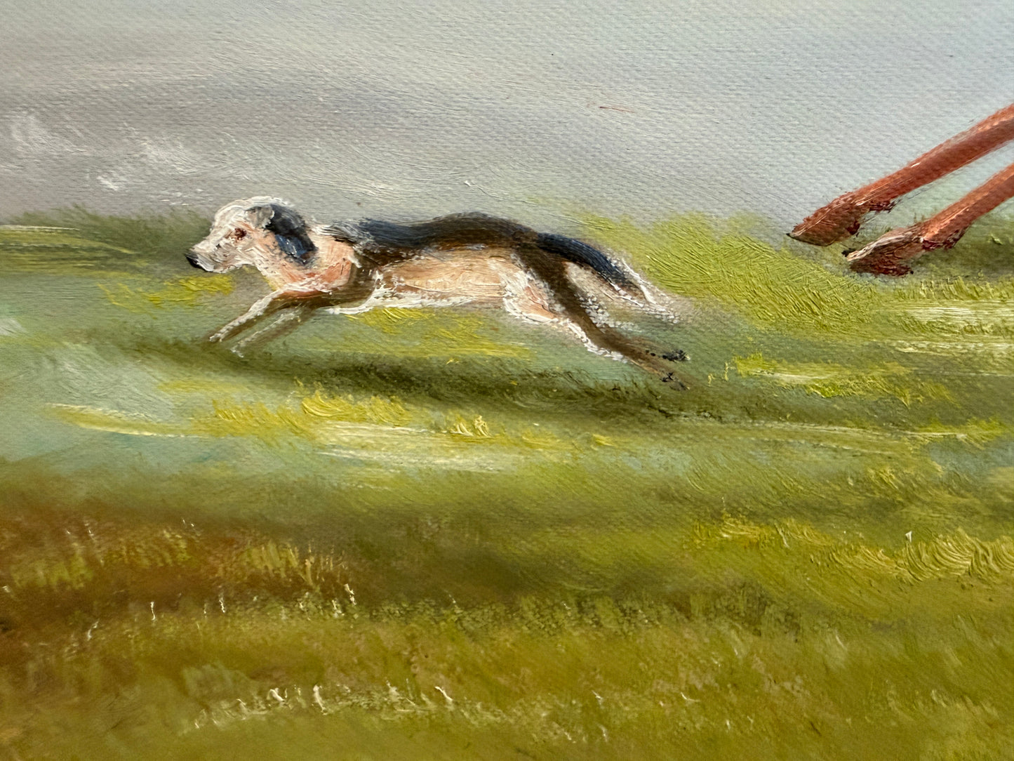 Large English Fox Hunting Scene Oil Painting Equestrian Sporting Art, Framed