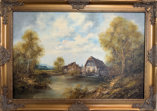 Josef Benda (German b.1937) Large Oil on canvas Painting Landscape Gold Frame
