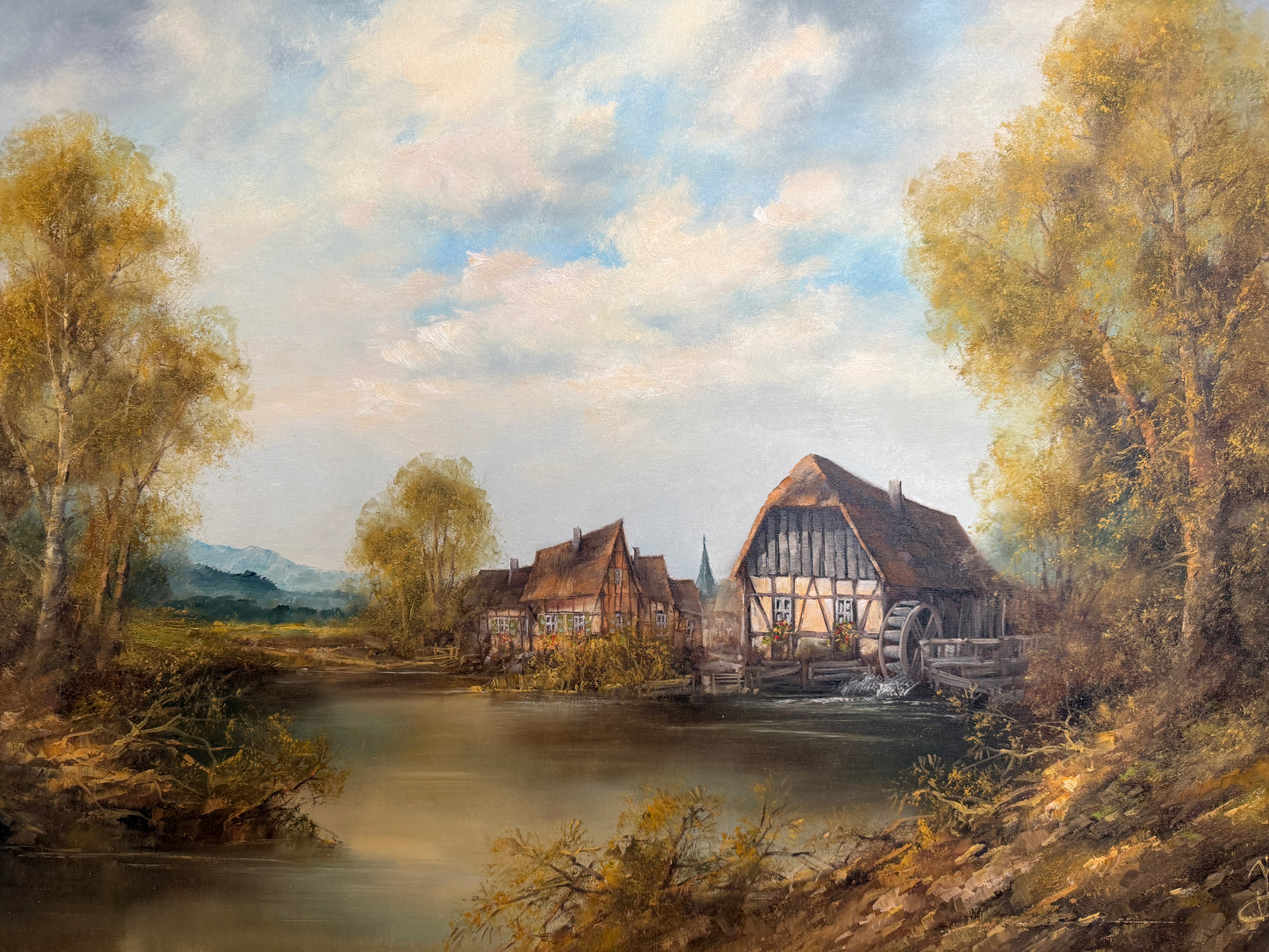 Josef Benda (German b.1937) Large Oil on canvas Painting Landscape Gold Frame