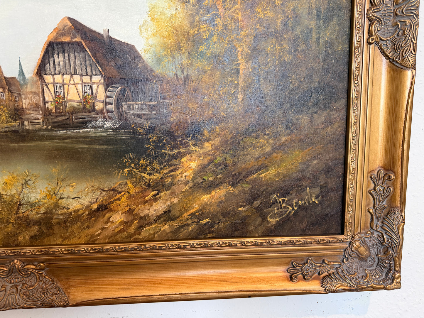 Josef Benda (German b.1937) Large Oil on canvas Painting Landscape Gold Frame