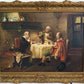 Antique Oil Painting Signed Holly European Tavern Interior Genre Scene, Framed
