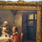 Antique Oil Painting Signed Holly European Tavern Interior Genre Scene, Framed