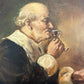 Antique Oil Painting Signed Holly European Tavern Interior Genre Scene, Framed