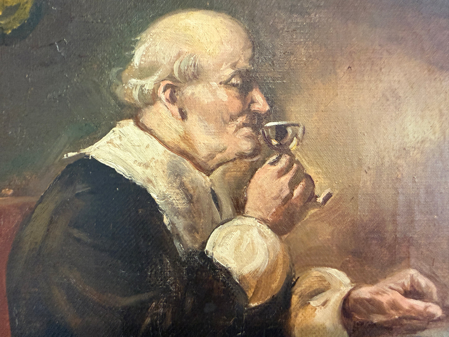 Antique Oil Painting Signed Holly European Tavern Interior Genre Scene, Framed