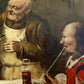 Antique Oil Painting Signed Holly European Tavern Interior Genre Scene, Framed