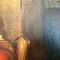 Antique Oil Painting Signed Holly European Tavern Interior Genre Scene, Framed