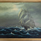Large Vintage Nautical Oil Painting Signed Dramatic Sailing Ship Seascape