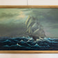 Large Vintage Nautical Oil Painting Signed Dramatic Sailing Ship Seascape