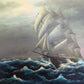 Large Vintage Nautical Oil Painting Signed Dramatic Sailing Ship Seascape