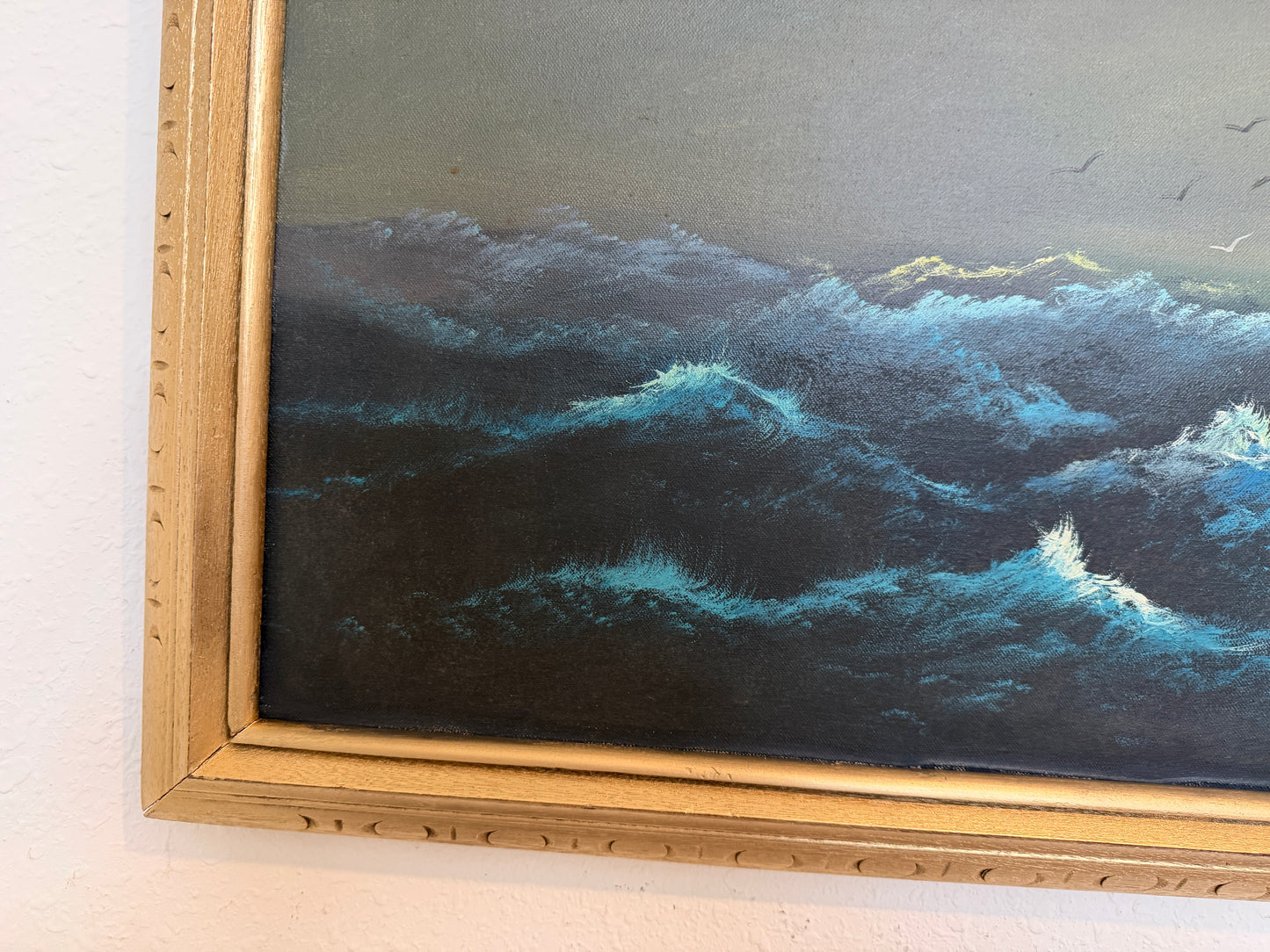 Large Vintage Nautical Oil Painting Signed Dramatic Sailing Ship Seascape