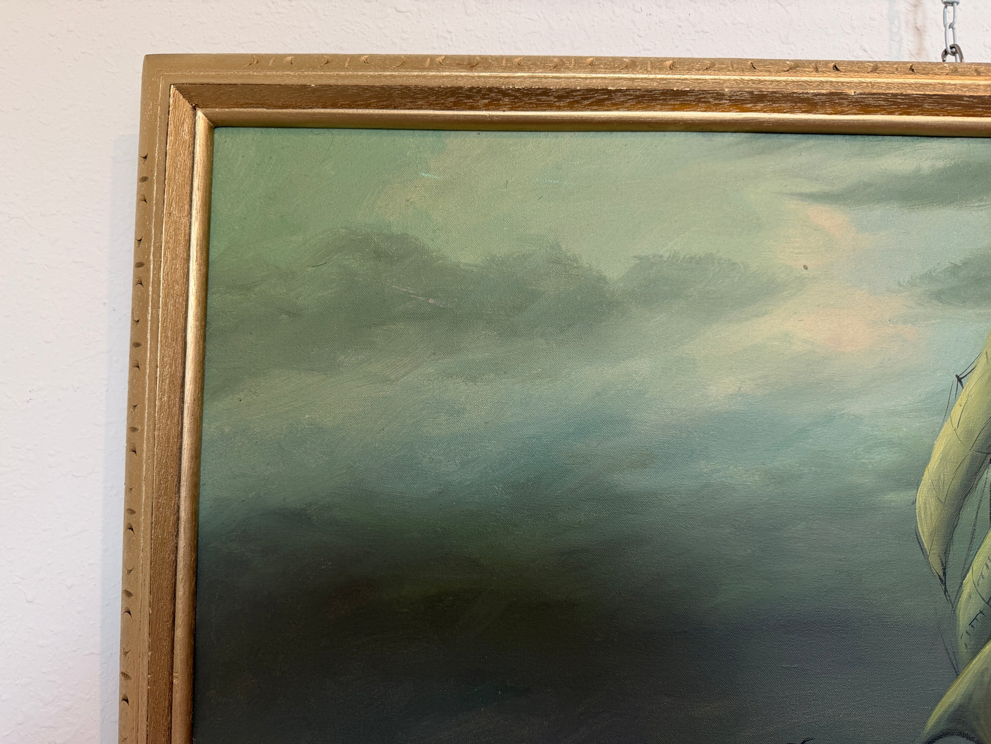 Large Vintage Nautical Oil Painting Signed Dramatic Sailing Ship Seascape