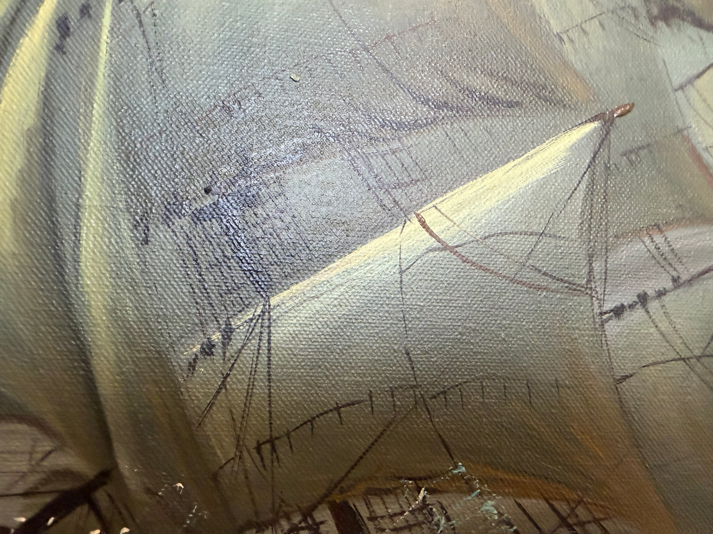 Large Vintage Nautical Oil Painting Signed Dramatic Sailing Ship Seascape
