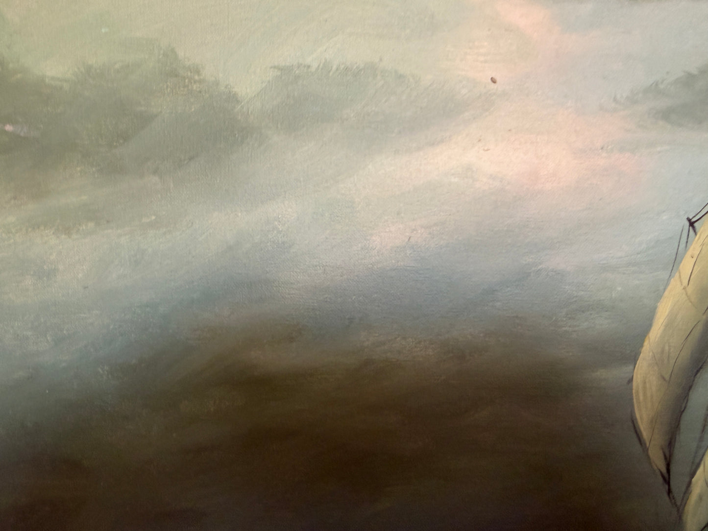 Large Vintage Nautical Oil Painting Signed Dramatic Sailing Ship Seascape