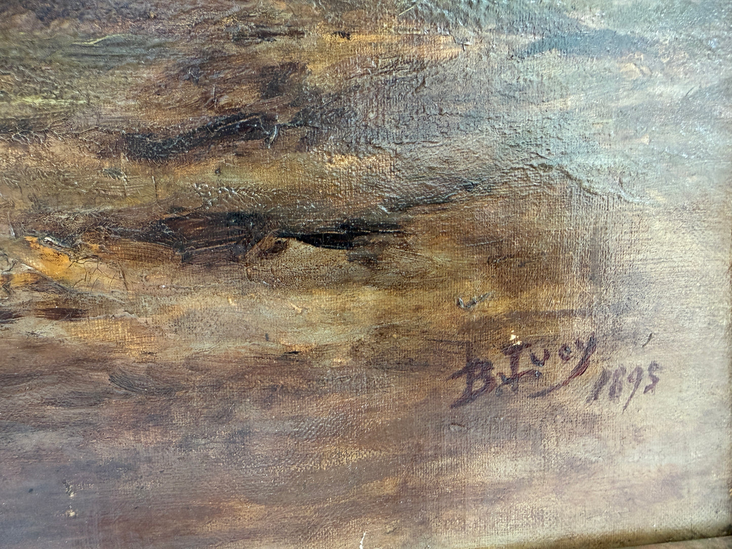 Antique 1893 Large Signed Oil Painting British School Deer Highland Landscape