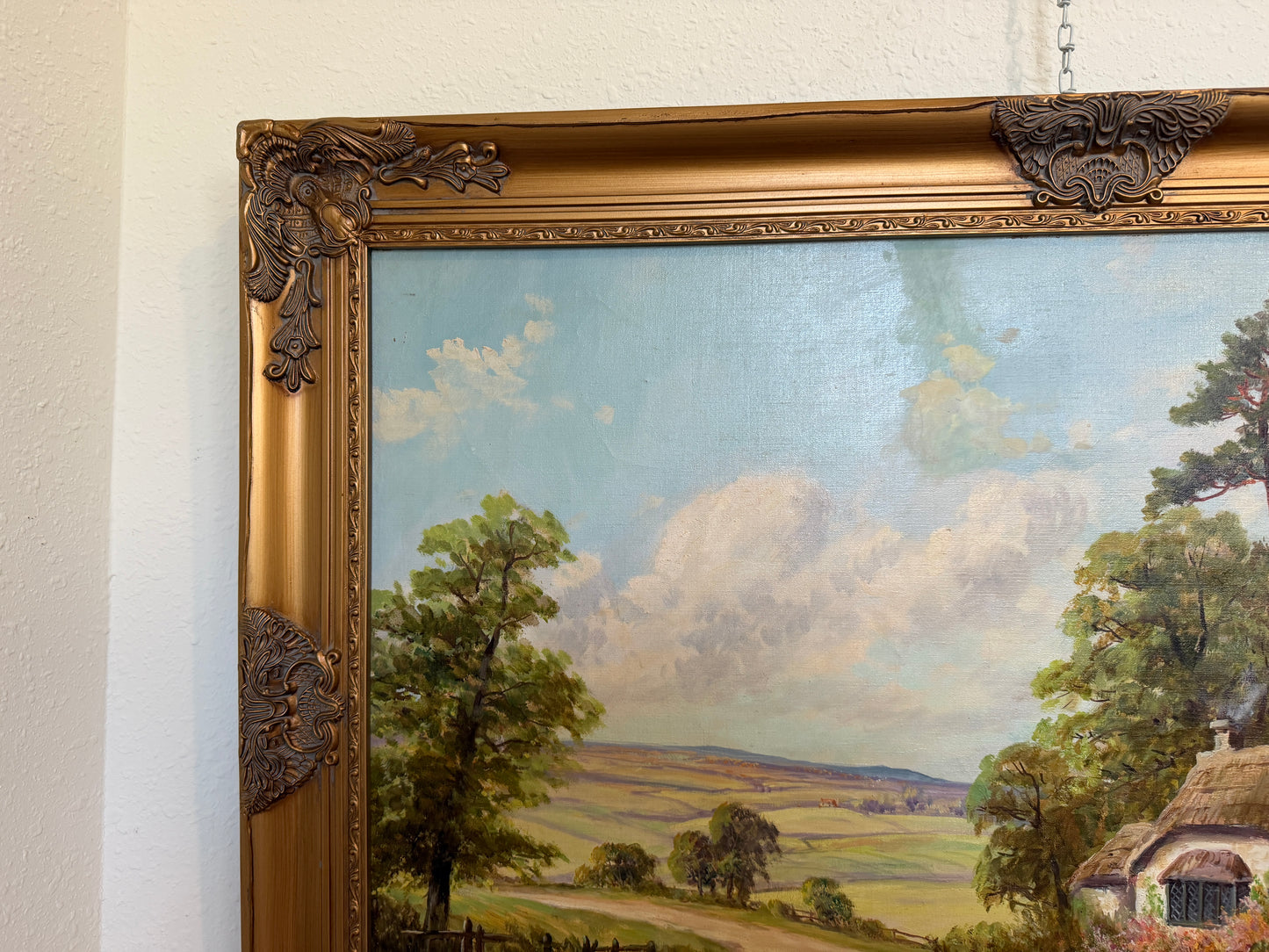 Robert Towers (British, 20C) Large Oil Painting English Cottage Landscape Framed