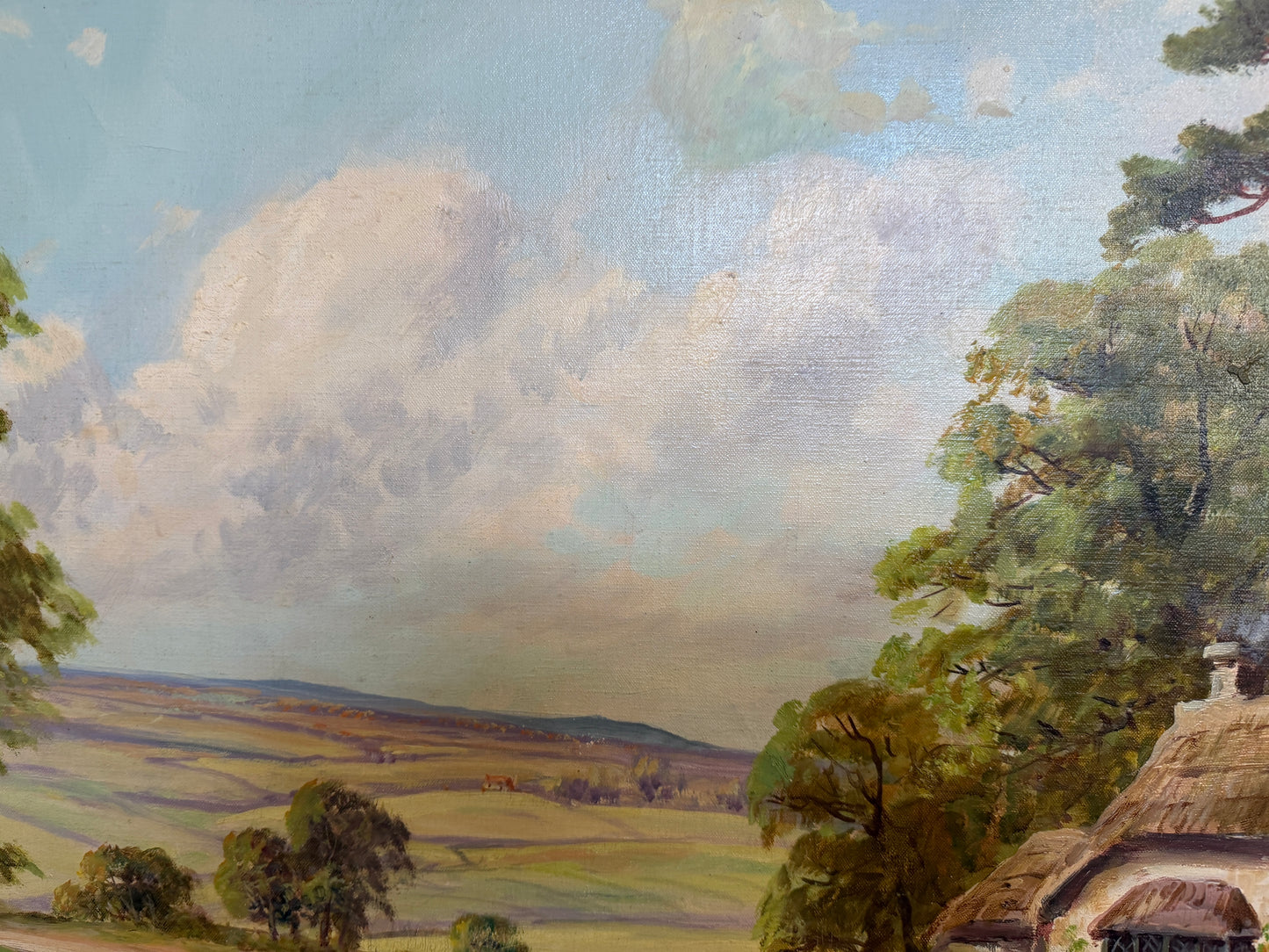 Robert Towers (British, 20C) Large Oil Painting English Cottage Landscape Framed