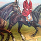 Large Vintage Oil Painting English Fox Hunt Horses Hounds Hunting Scene Art