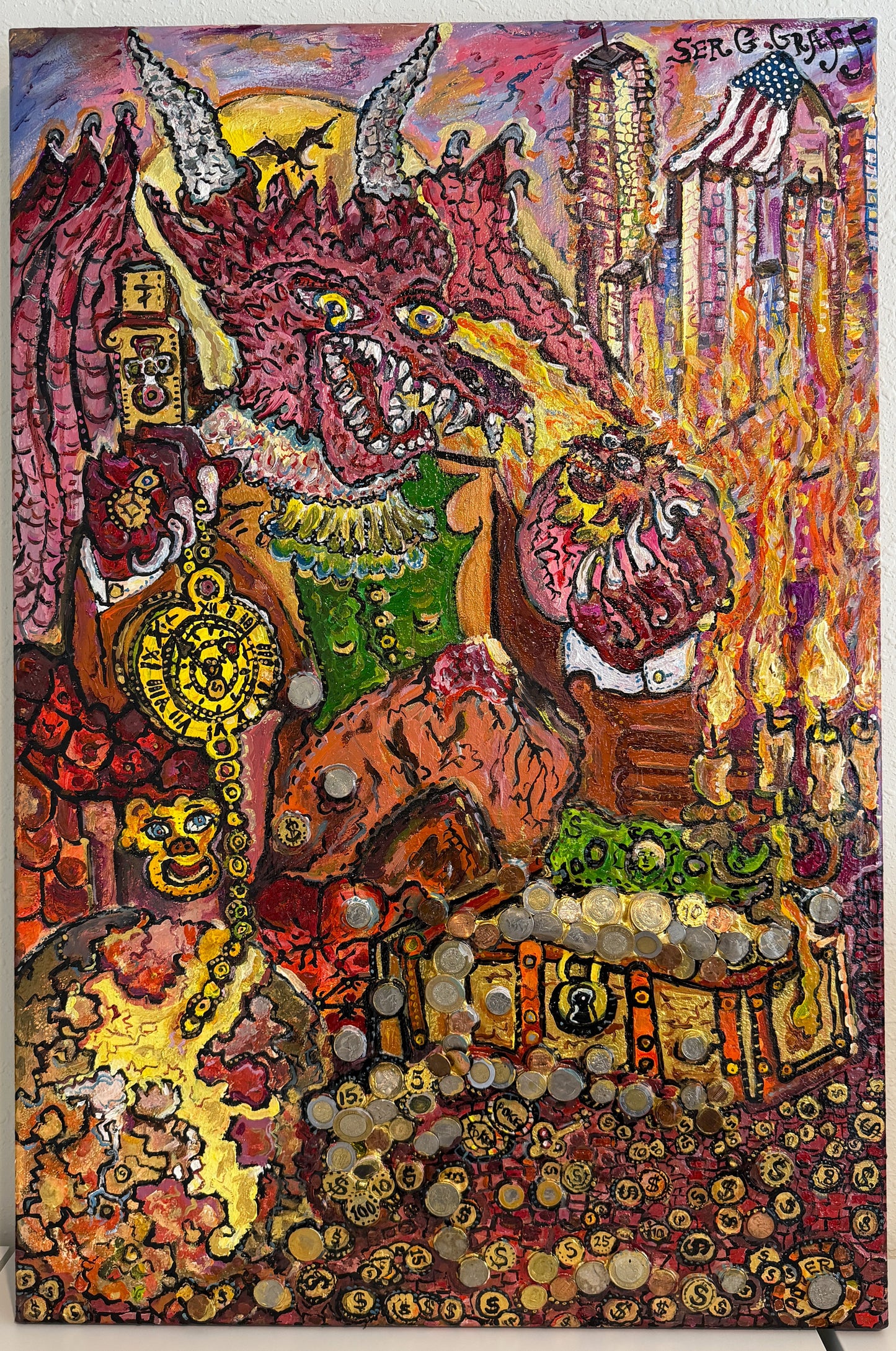 One-Of-A-Kind Painting on canvas by Serg Graff "The Dragon of Timely Gold"+COA