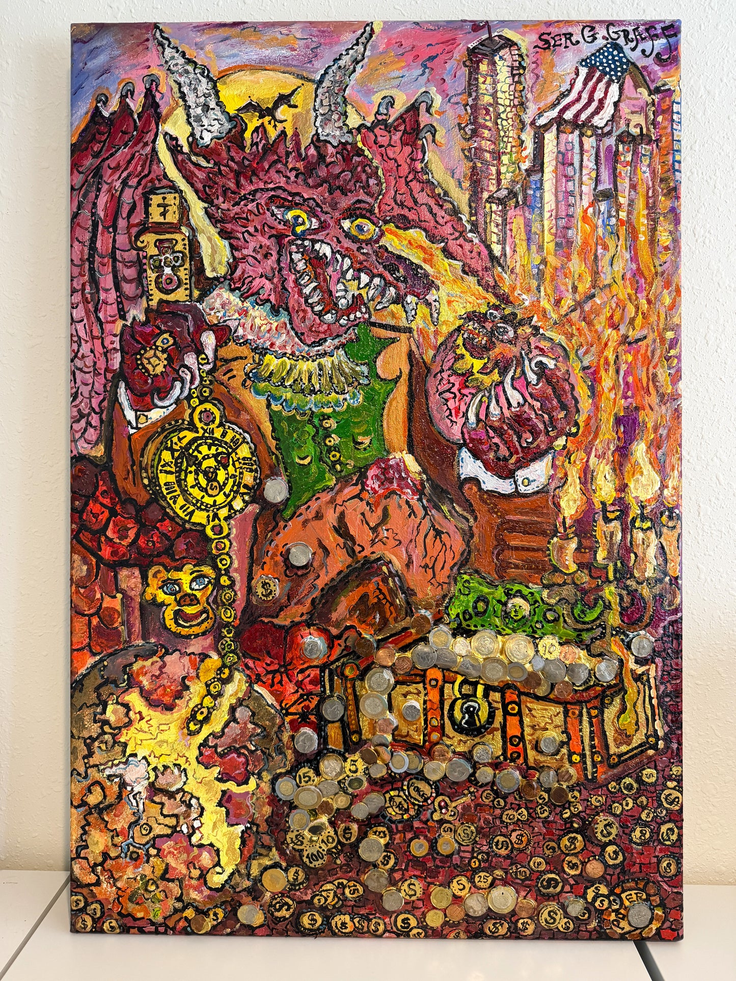 One-Of-A-Kind Painting on canvas by Serg Graff "The Dragon of Timely Gold"+COA