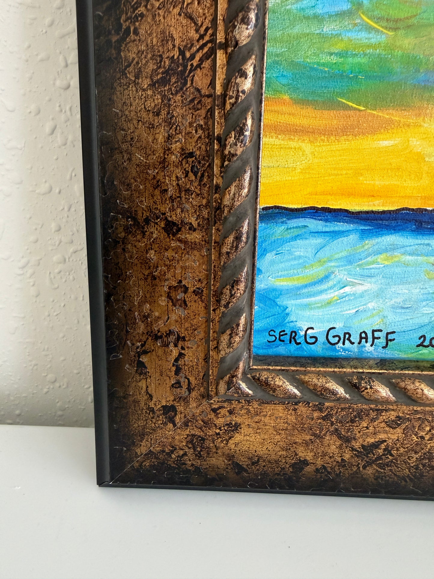 Original Serg Graff Ocean Sunset Acrylic Painting Framed Small Seascape Art