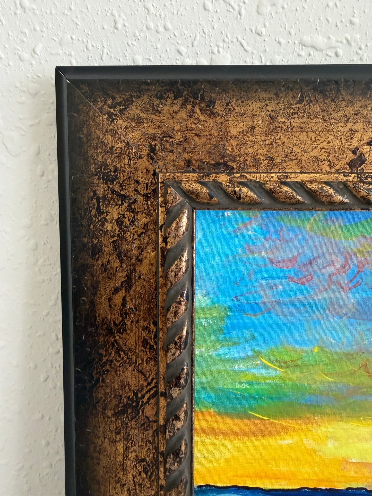 Original Serg Graff Ocean Sunset Acrylic Painting Framed Small Seascape Art