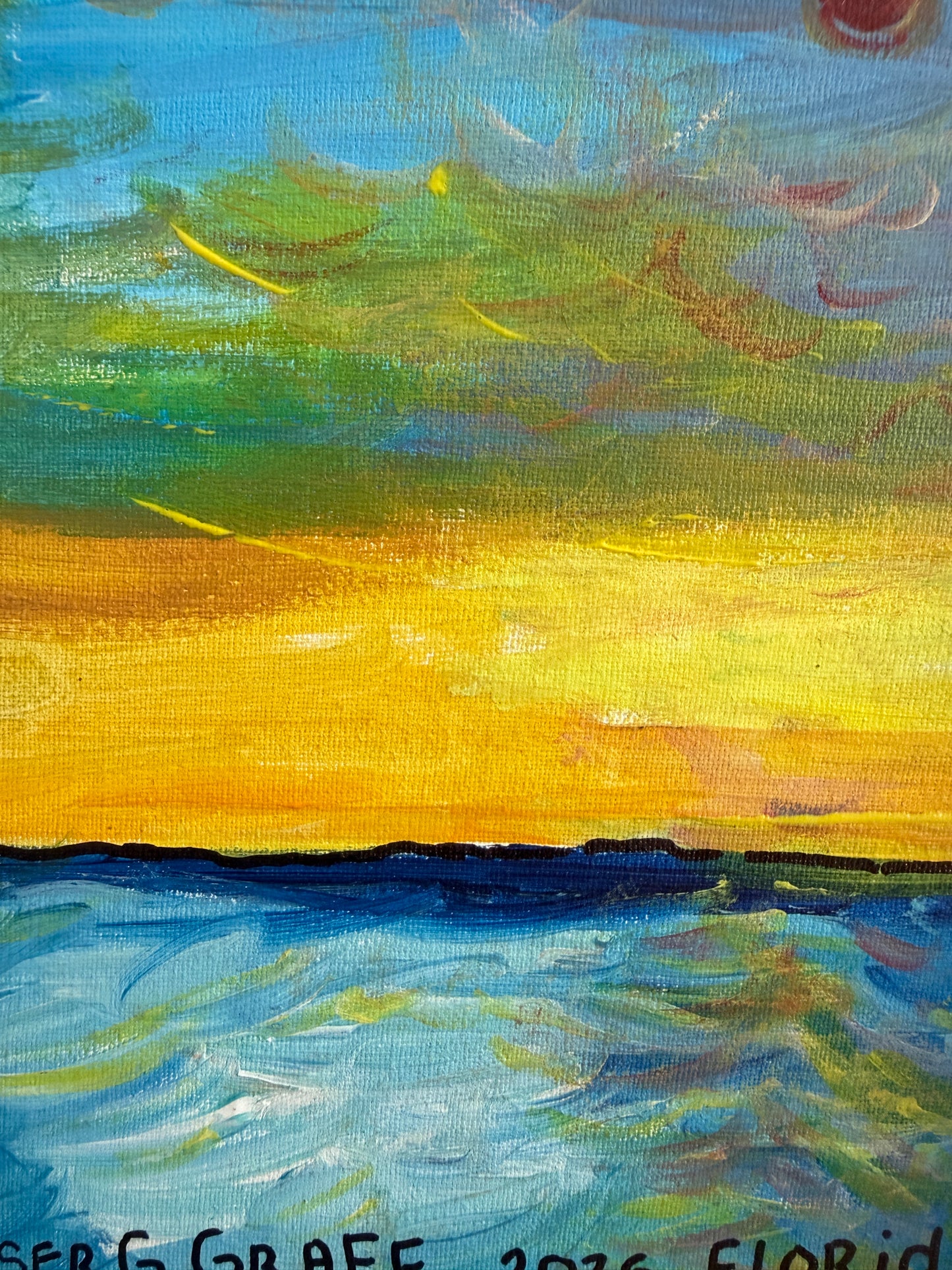 Original Serg Graff Ocean Sunset Acrylic Painting Framed Small Seascape Art