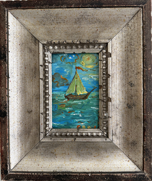 Serg Graff "Clipper "F" Sailing Ship Acrylic Painting Framed Small Nautical Art