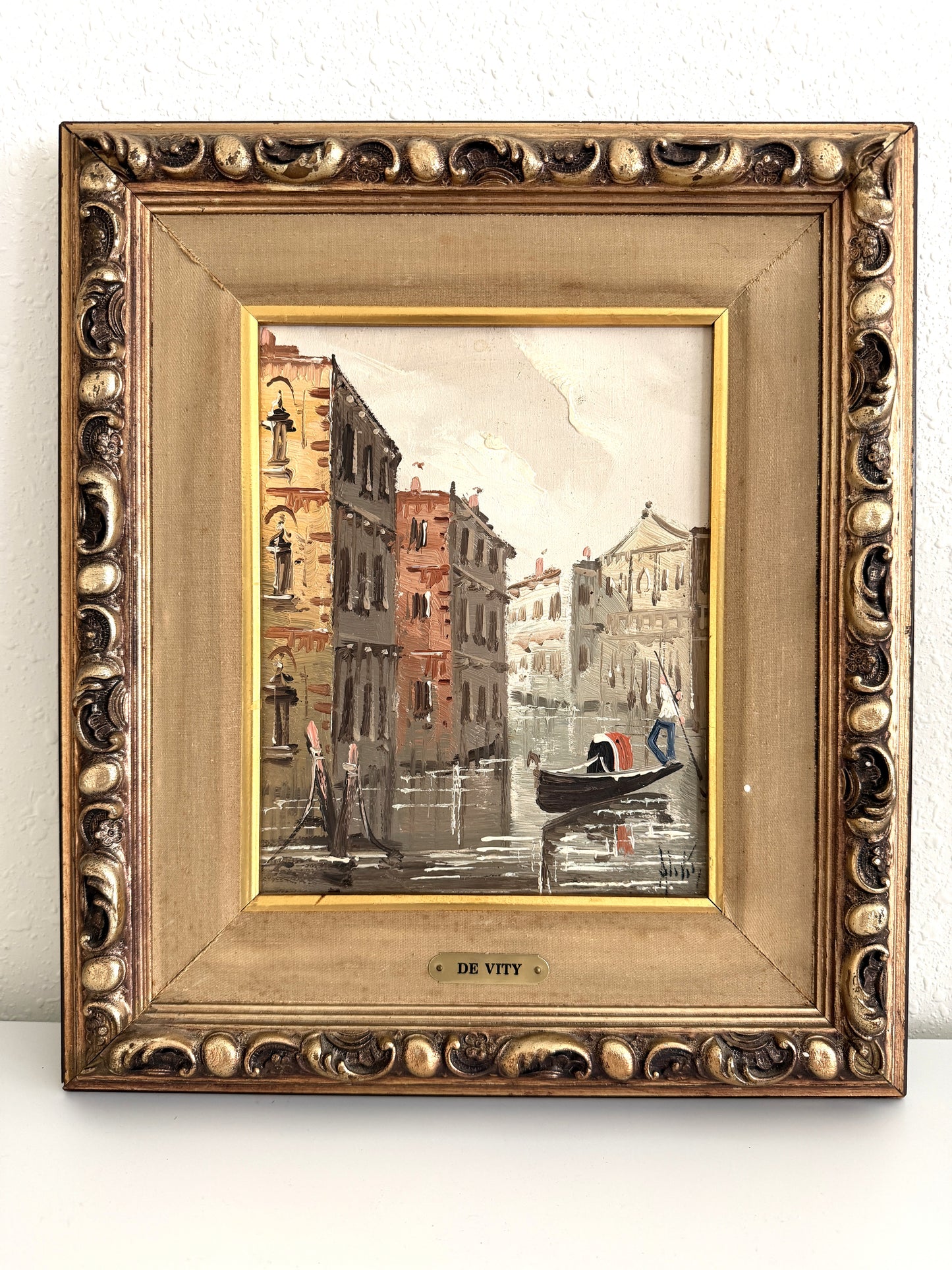 Antonio De Vity(1901-1993) Italian Oil Painting Venice Canal Gondola Cityscape