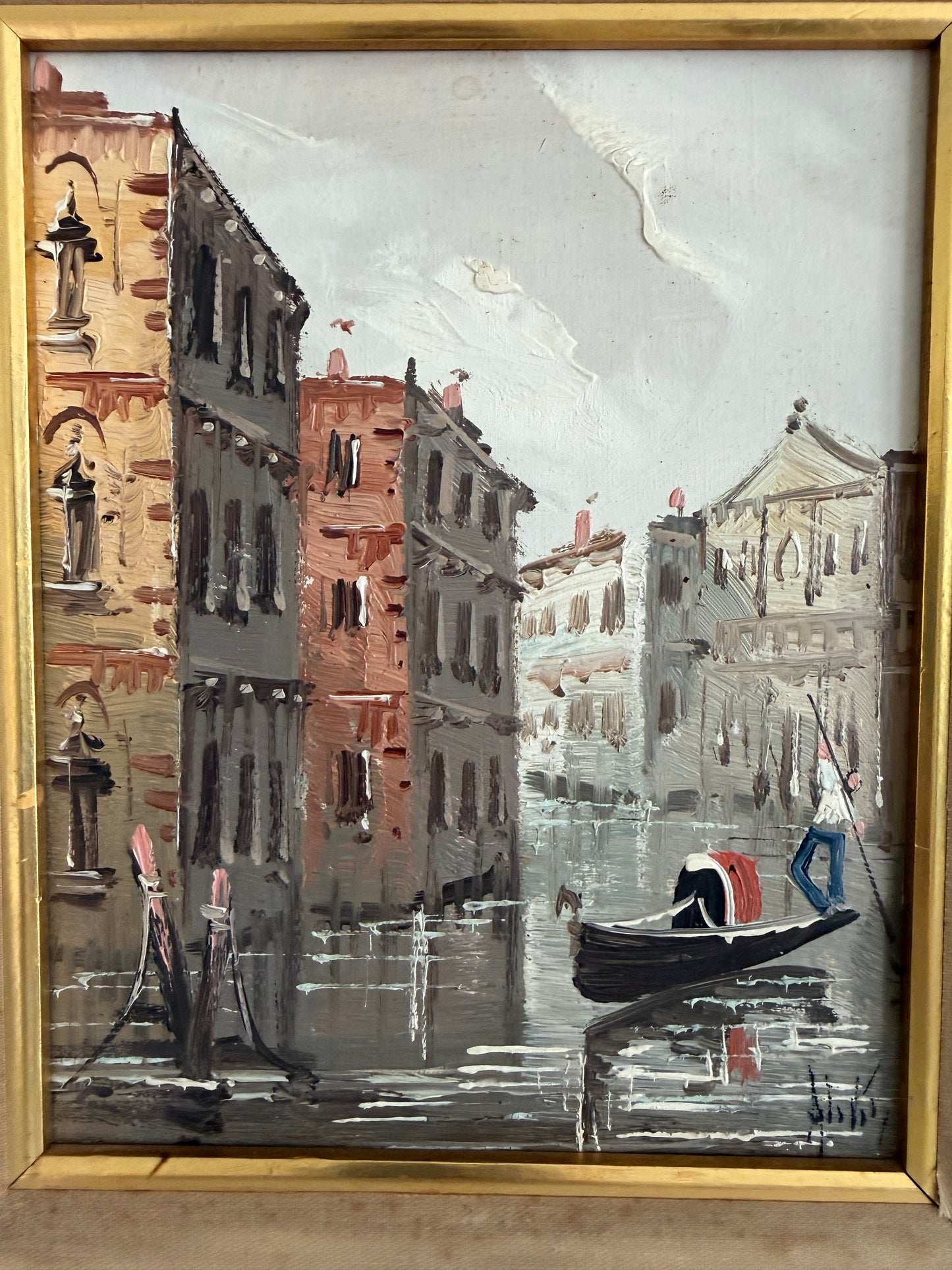 Antonio De Vity(1901-1993) Italian Oil Painting Venice Canal Gondola Cityscape