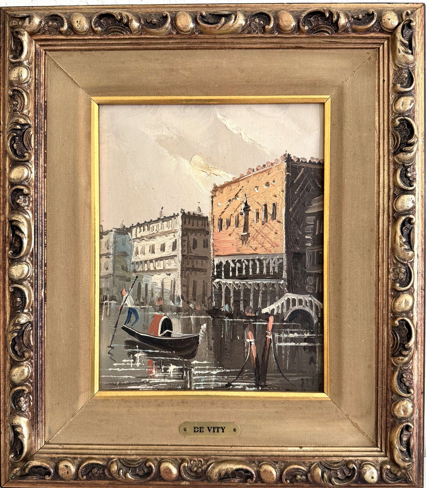 Antonio De Vity (1901-1993) Italian Oil Painting Venice Canal Gondola Cityscape