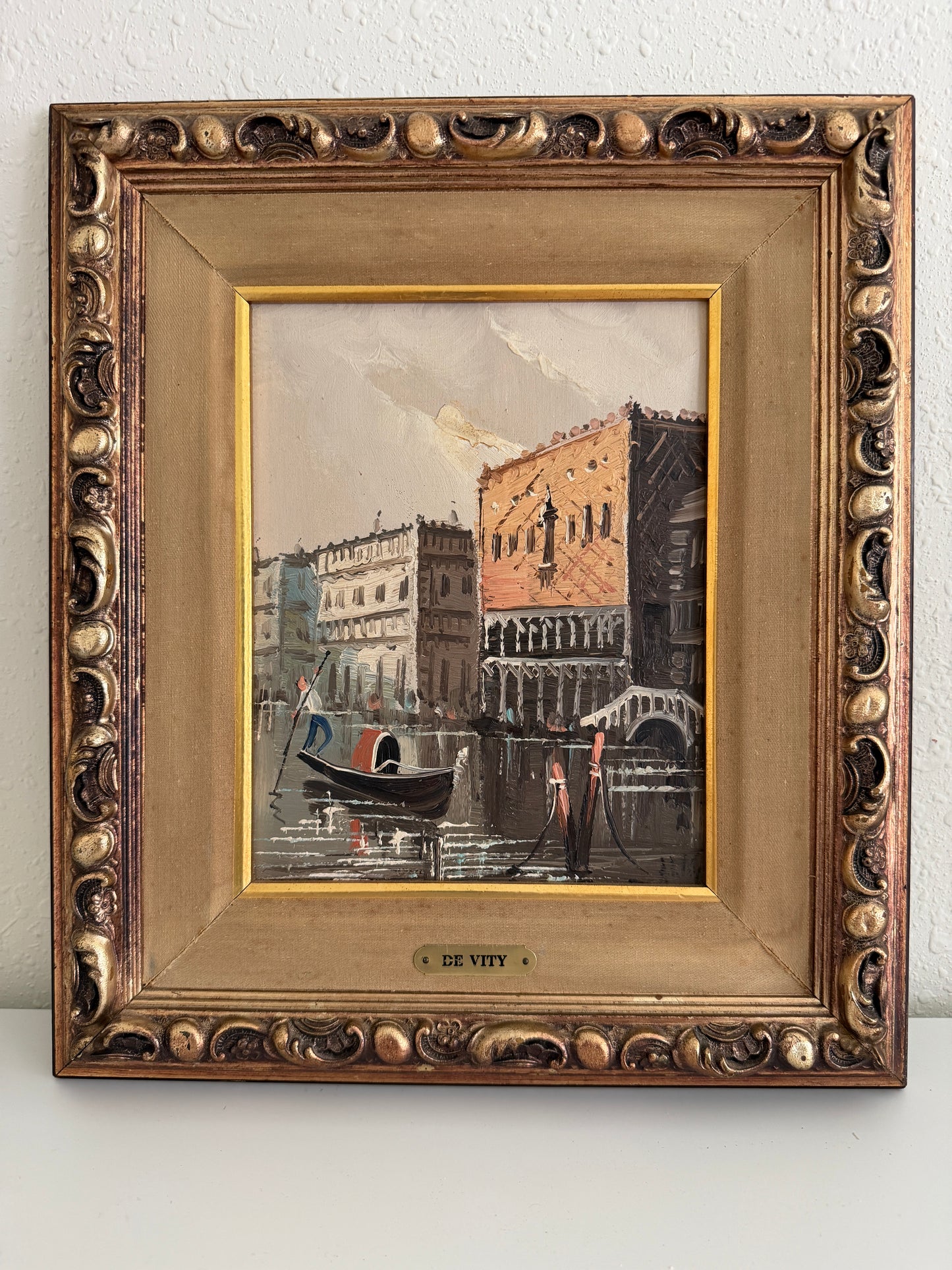 Antonio De Vity (1901-1993) Italian Oil Painting Venice Canal Gondola Cityscape
