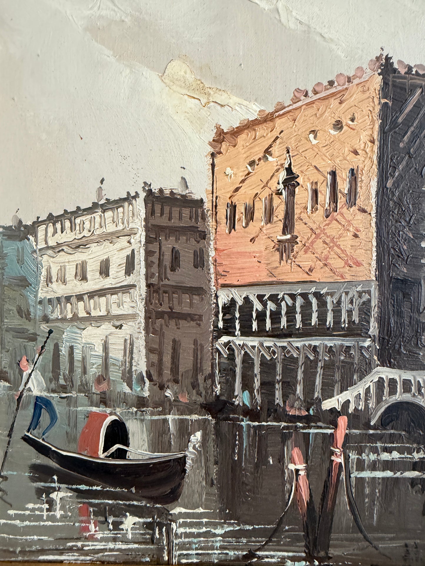 Antonio De Vity (1901-1993) Italian Oil Painting Venice Canal Gondola Cityscape