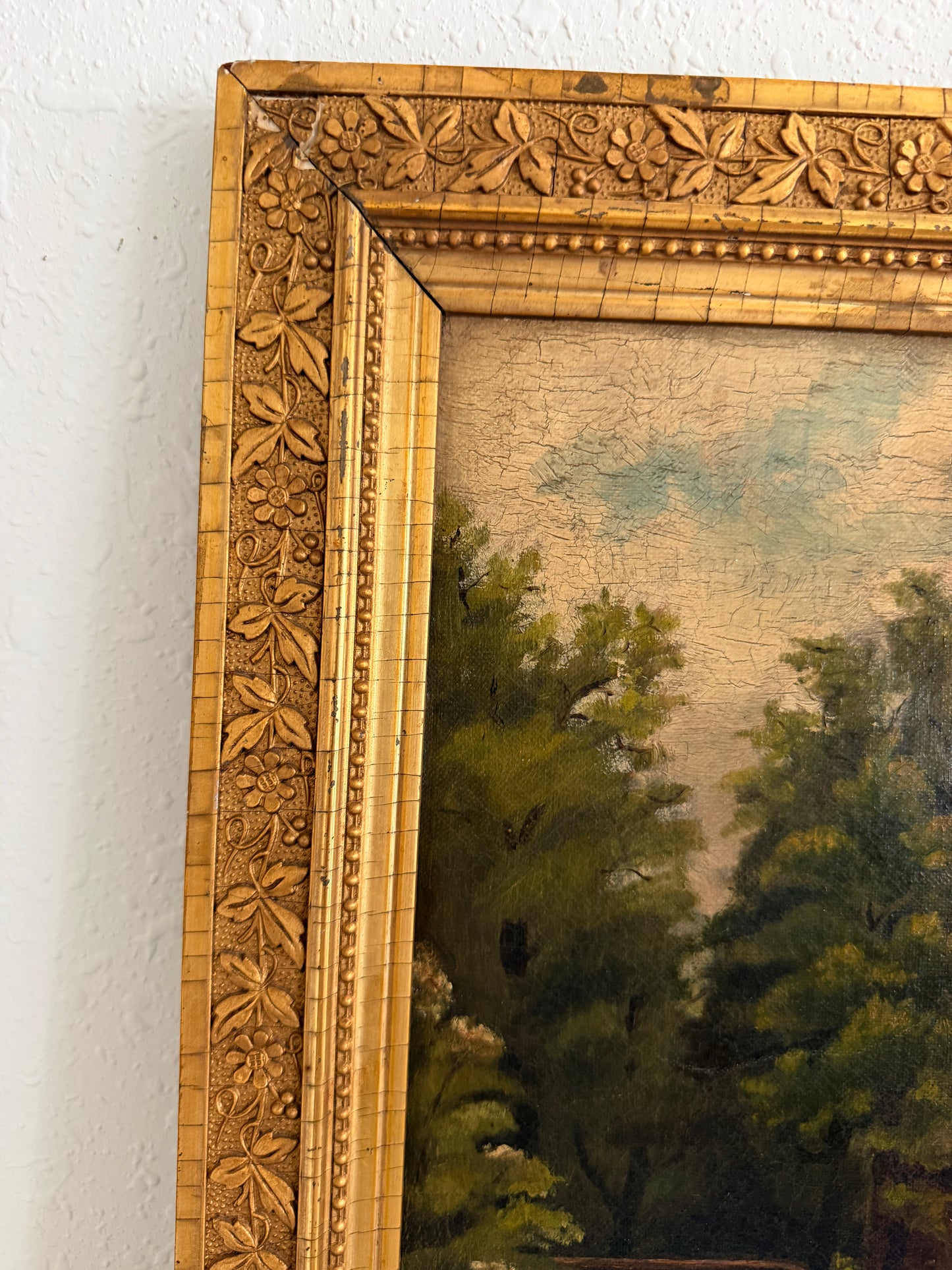 1887 Antique 19 C. American Oil Painting Signed Landscape Shattuck Frame Clamps