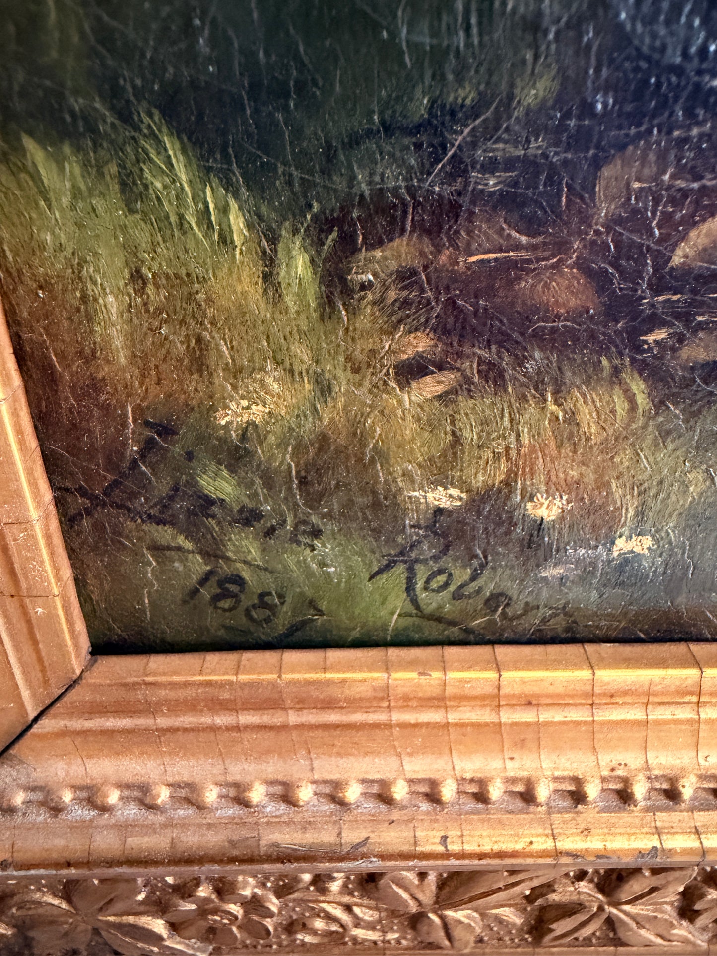 1887 Antique 19 C. American Oil Painting Signed Landscape Shattuck Frame Clamps