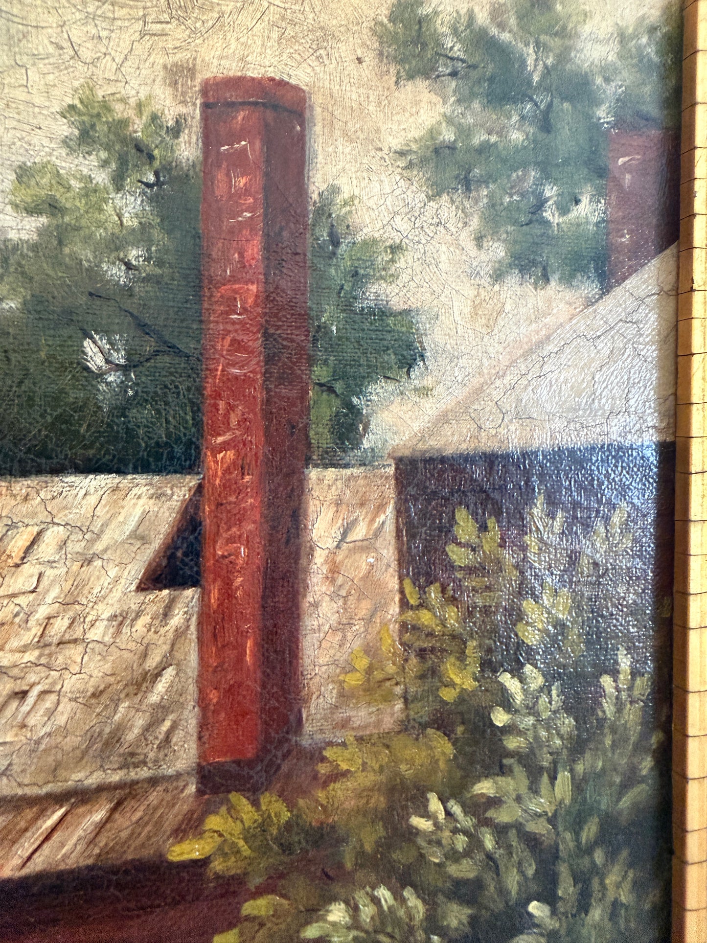 1887 Antique 19 C. American Oil Painting Signed Landscape Shattuck Frame Clamps