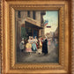 Antique 19th Century French Oil Painting Genre Scene Figures Village Tavern Art