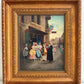 Antique 19th Century French Oil Painting Genre Scene Figures Village Tavern Art
