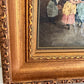 Antique 19th Century French Oil Painting Genre Scene Figures Village Tavern Art
