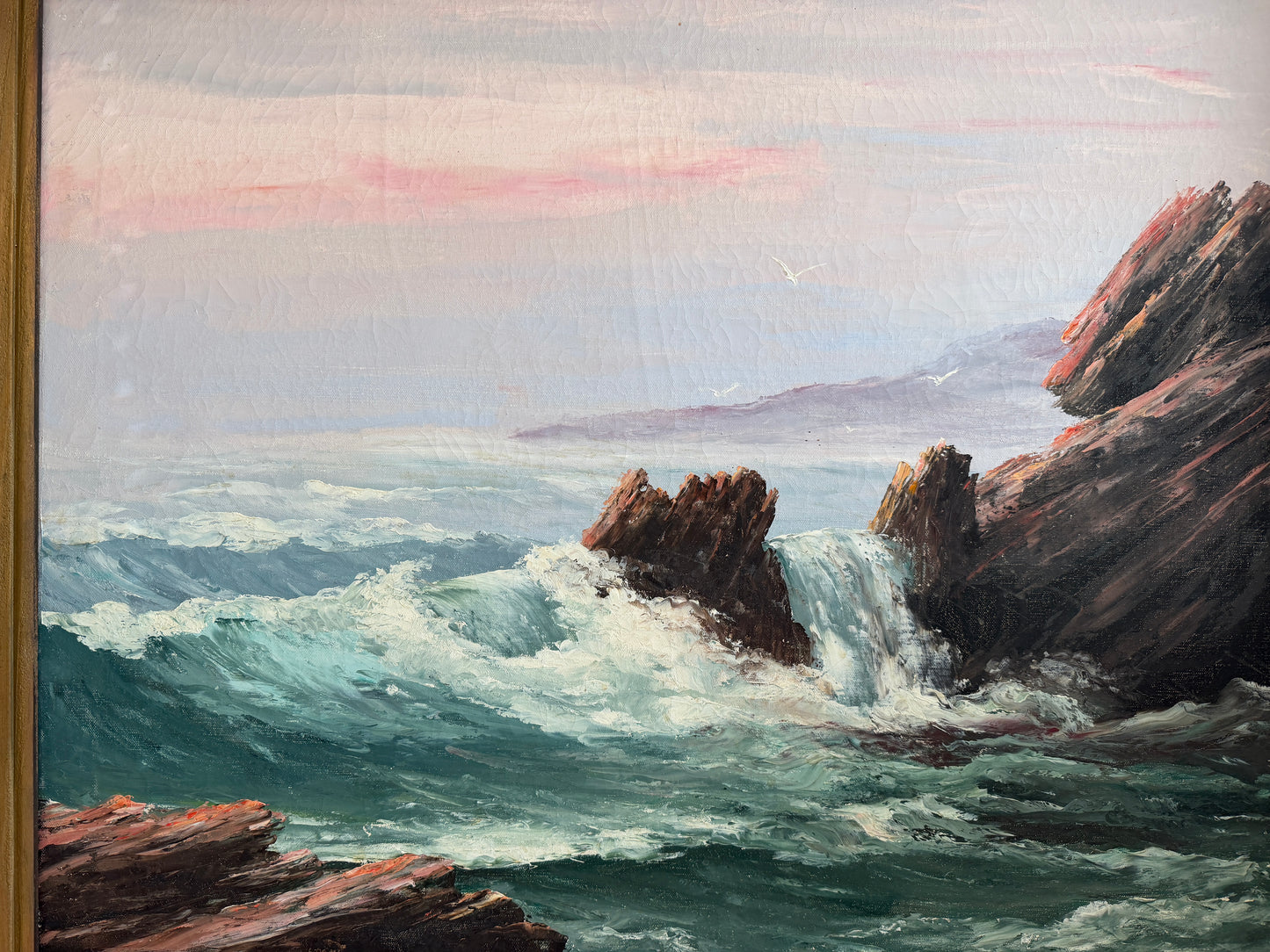 Framed Vtg Oil Painting Seascape Signed Theddy Peterson Coastal Waves Rocks Art