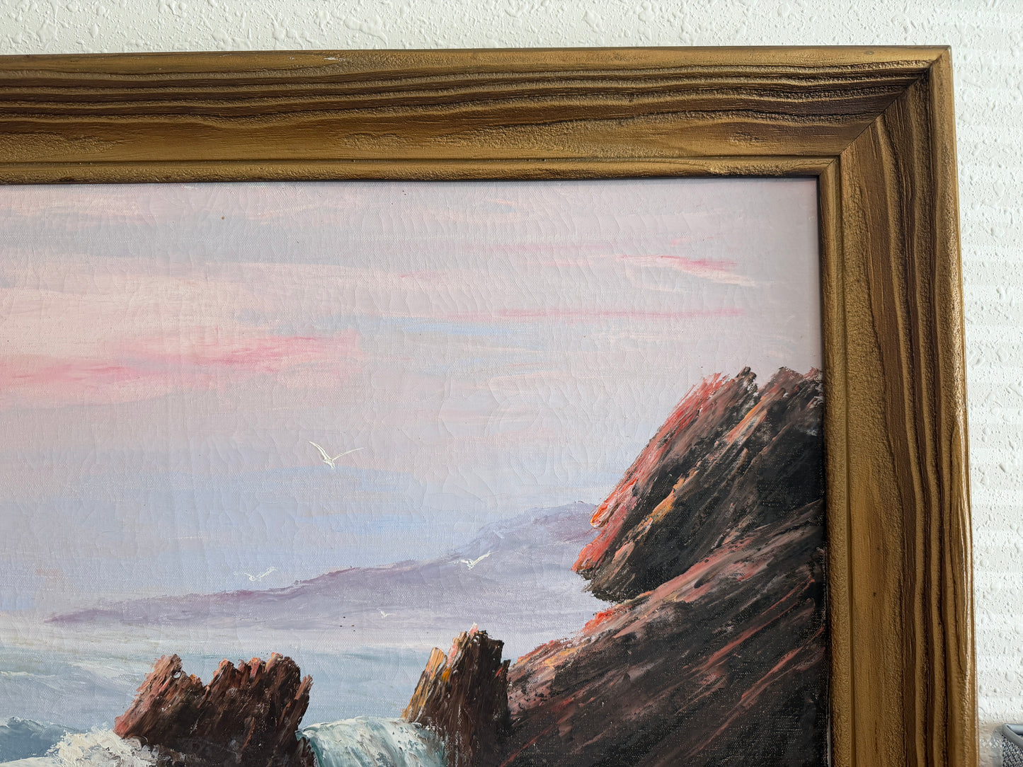 Framed Vtg Oil Painting Seascape Signed Theddy Peterson Coastal Waves Rocks Art