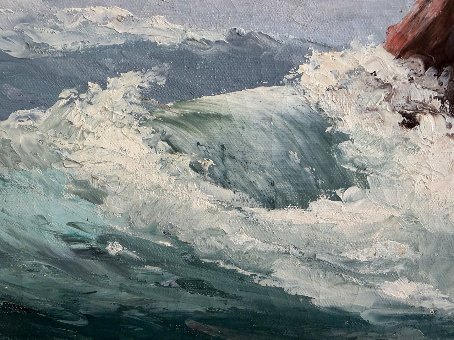 Framed Vtg Oil Painting Seascape Signed Theddy Peterson Coastal Waves Rocks Art