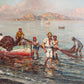 GIUSEPPE GIARDIELLO (Italia 1870-1920) Antique Oil Painting Fishermen Seascape