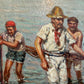 GIUSEPPE GIARDIELLO (Italia 1870-1920) Antique Oil Painting Fishermen Seascape