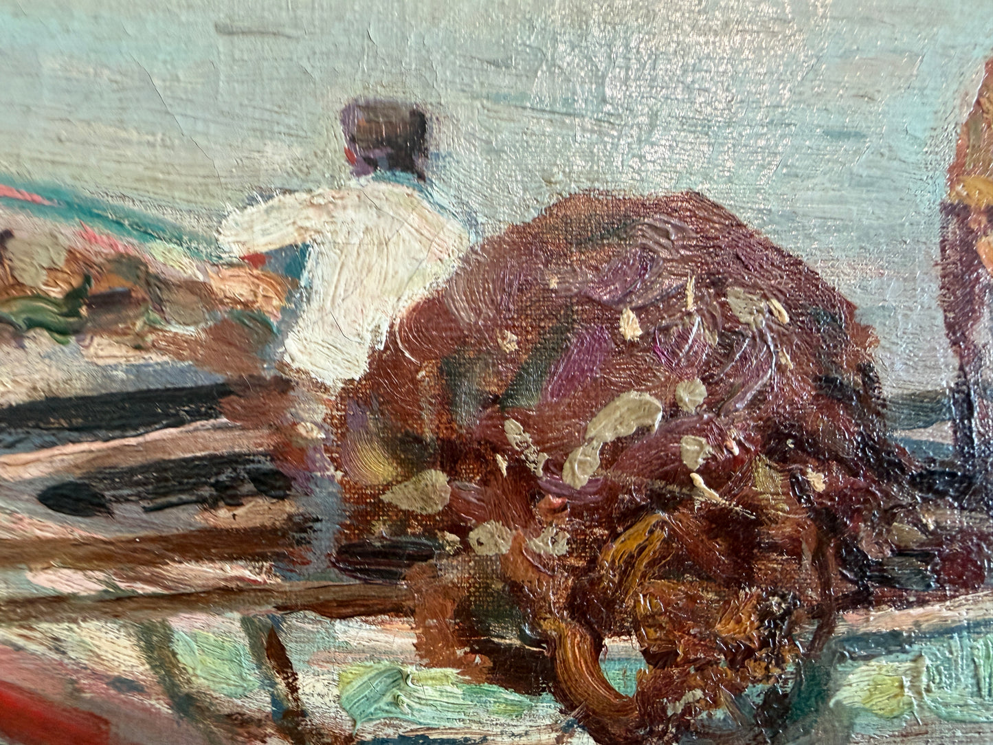 GIUSEPPE GIARDIELLO (Italia 1870-1920) Antique Oil Painting Fishermen Seascape