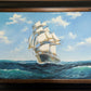 Large Original Marine Oil Painting Tall Ship on Open Sea Nautical Seascape