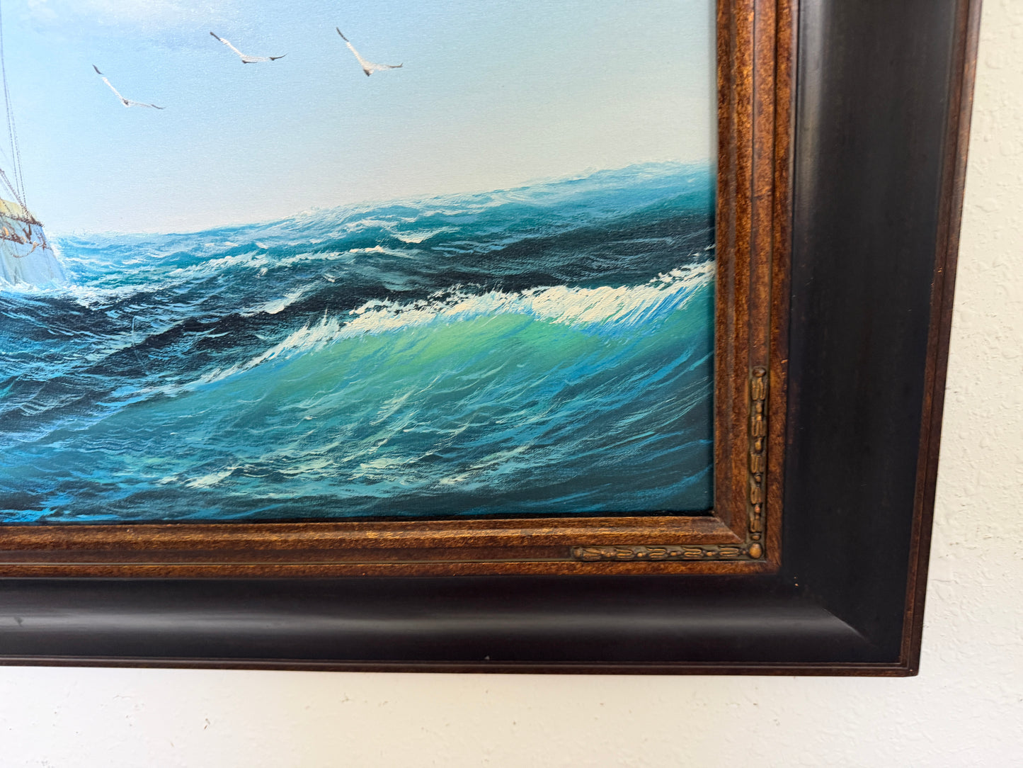 Large Original Marine Oil Painting Tall Ship on Open Sea Nautical Seascape