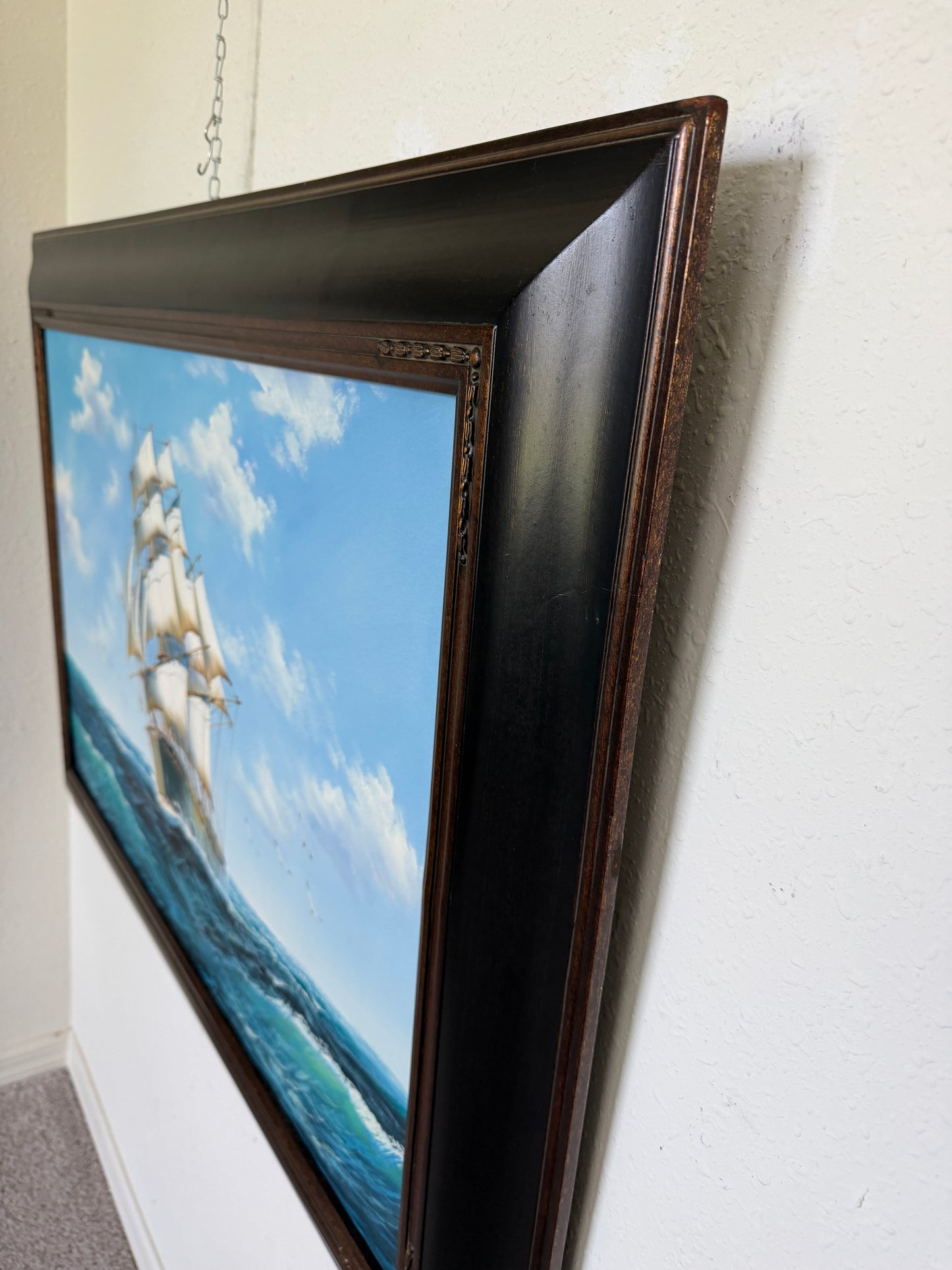 Large Original Marine Oil Painting Tall Ship on Open Sea Nautical Seascape
