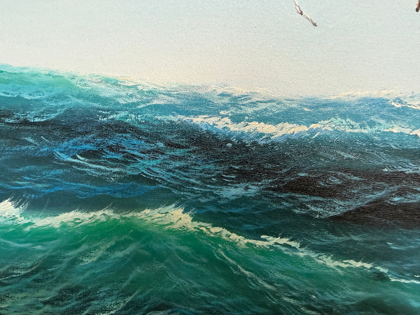 Large Original Marine Oil Painting Tall Ship on Open Sea Nautical Seascape