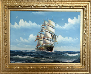 Original Oil Painting on canvas Seascape Sailing Ship Signed Maritime Art Framed