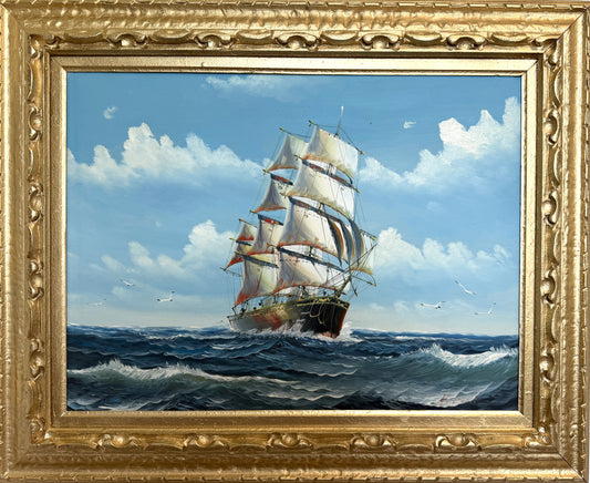 Original Oil Painting on canvas Seascape Sailing Ship Signed Maritime Art Framed